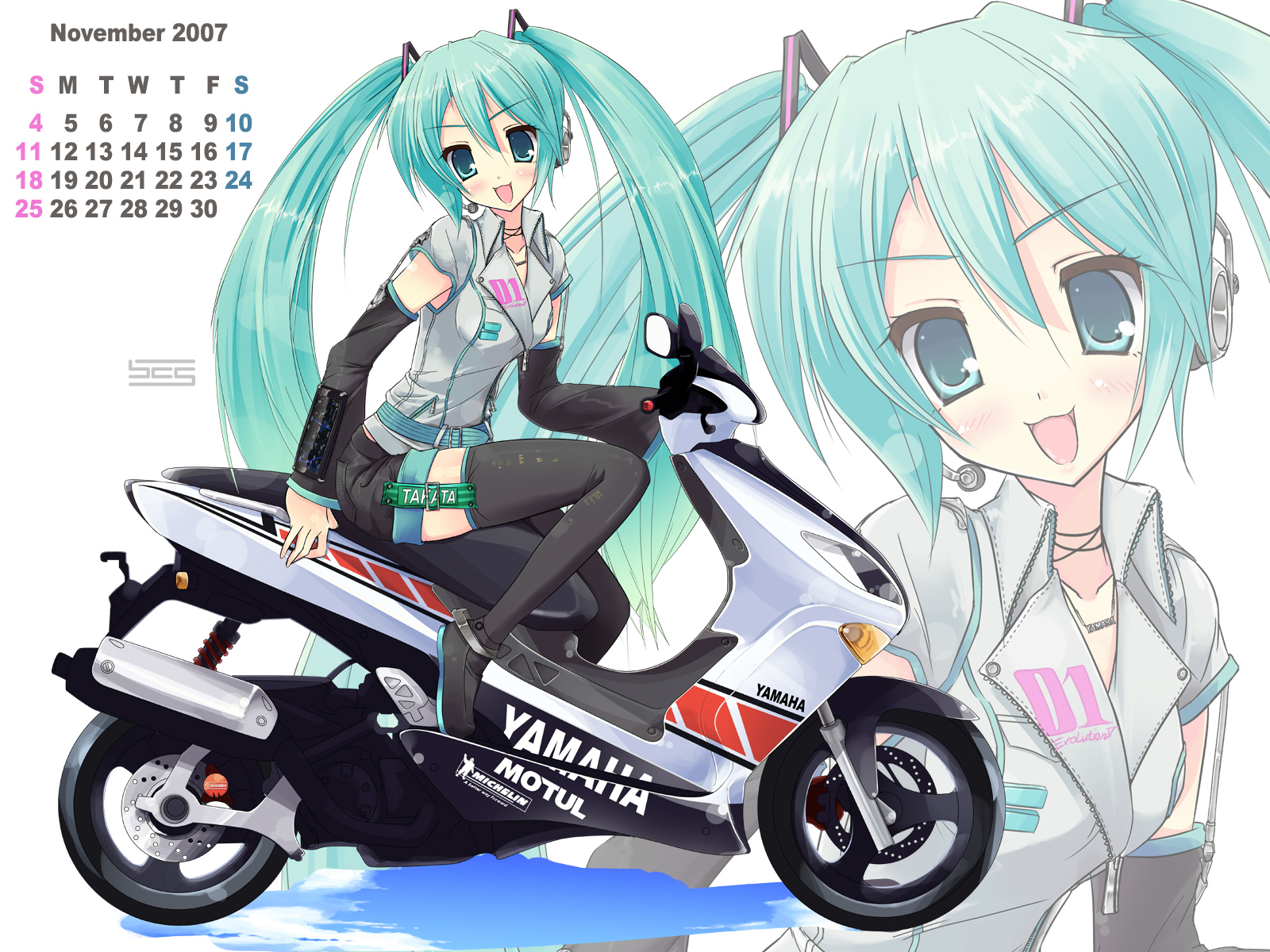 ayase_hikaru, calendar, hatsune_miku, motorcycle, vocaloid