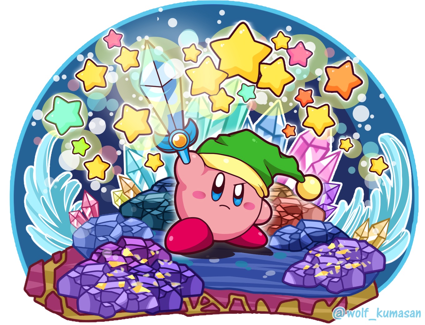 hat, kirby, kirby_(character), ninjya_palette, stars, sword, waifu2x, watermark, weapon