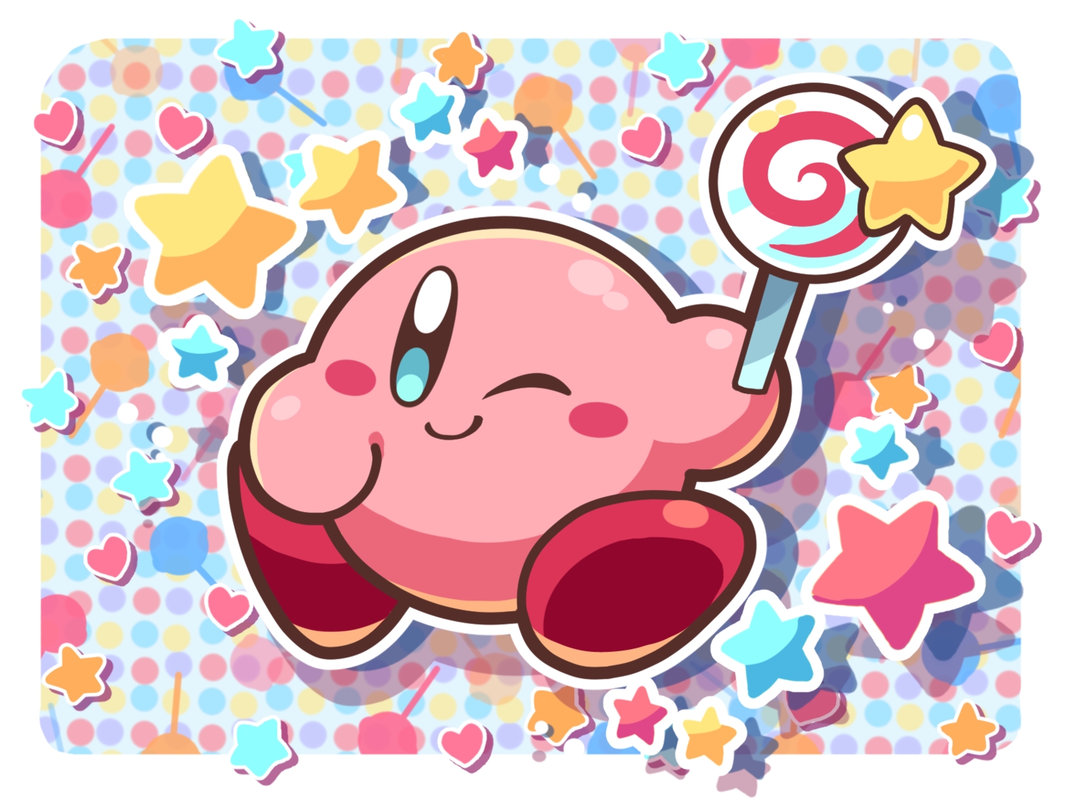 candy, kirby, kirby_(character), lollipop, ninjya_palette, stars, wink