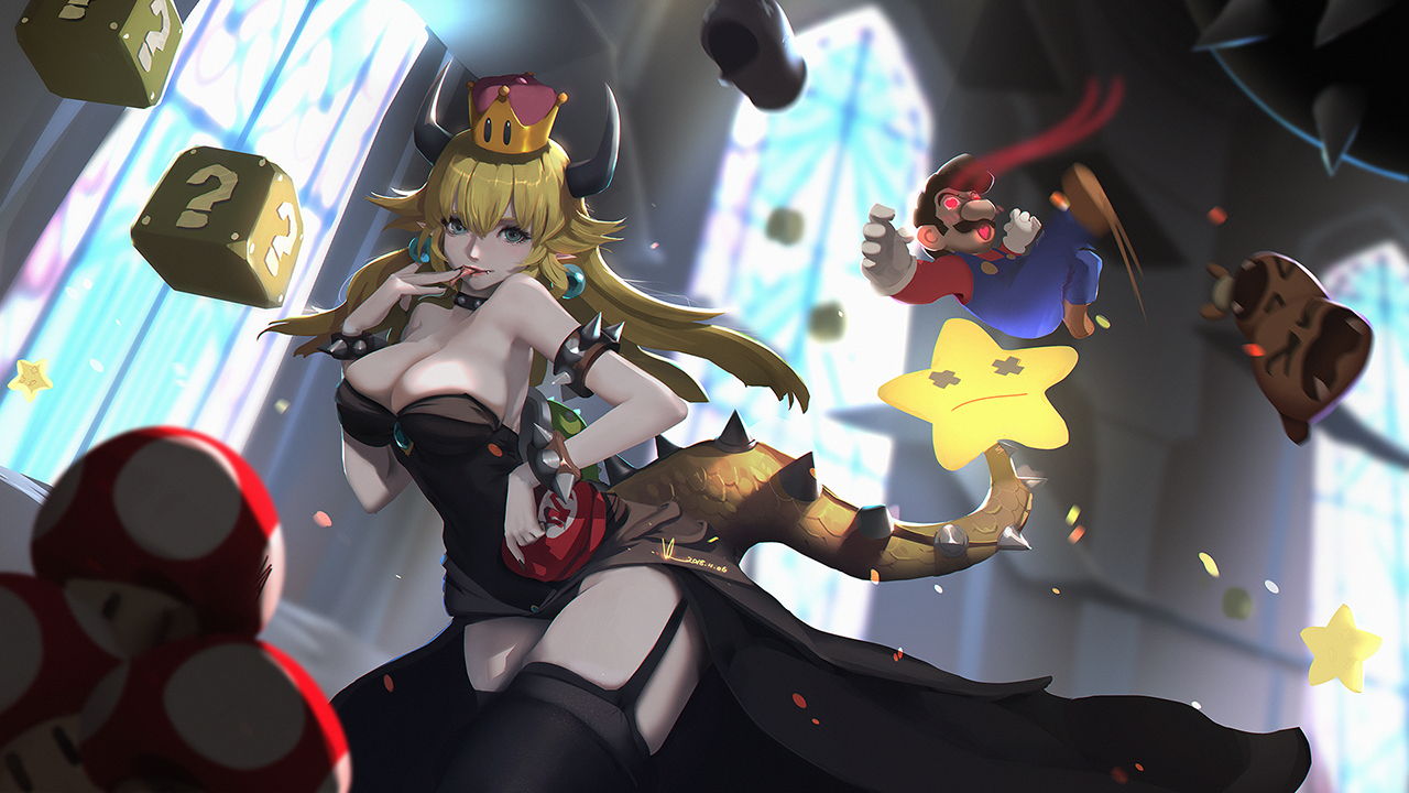 bowsette, goomba, mario, signed, super_mario_bros, vafar7