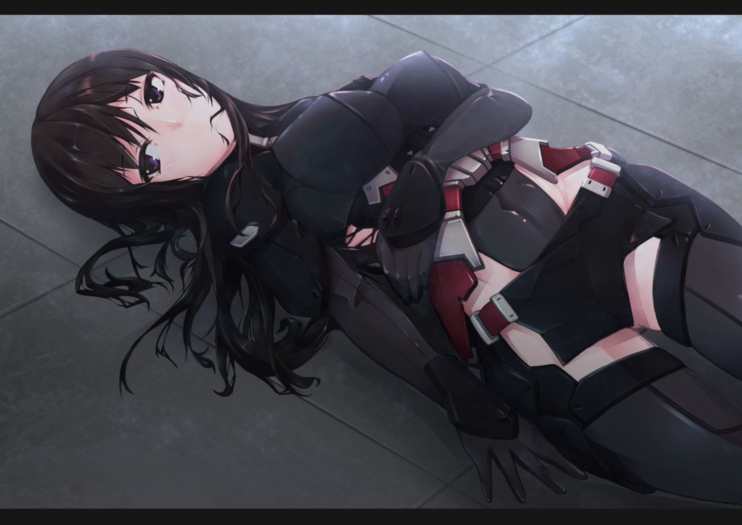 alice_gear_aegis, armor, black_hair, bodysuit, kagome_misaki, long_hair, purple_eyes, skirt, tagme_(artist), thighhighs