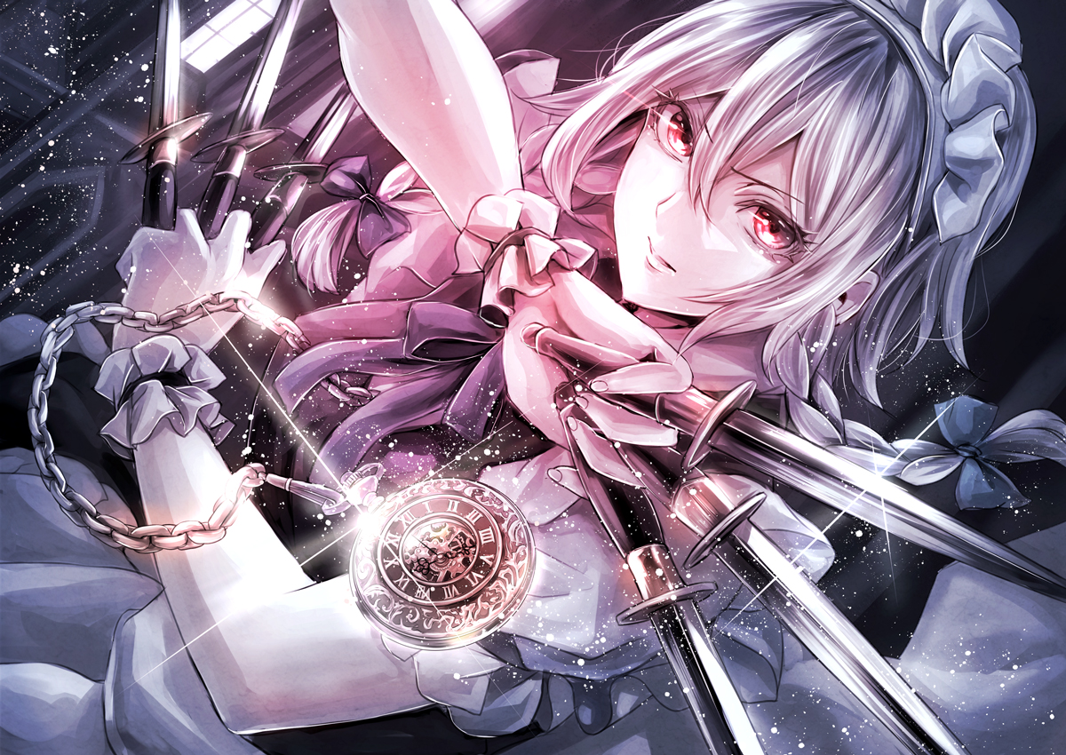 braids, dress, izayoi_sakuya, jan_(lightdragoon), long_hair, maid, touhou, twintails