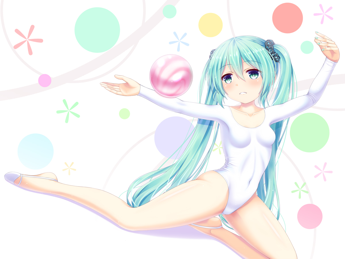 aqua_eyes, aqua_hair, hatsune_miku, leotard, long_hair, nanatsuba, twintails, vocaloid