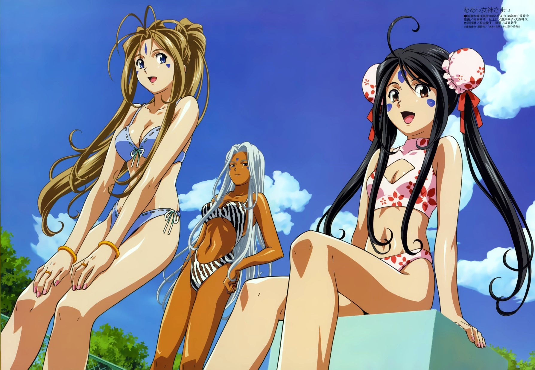 aa_megami-sama, belldandy, black_hair, blue_eyes, brown_eyes, brown_hair, long_hair, purple_eyes
