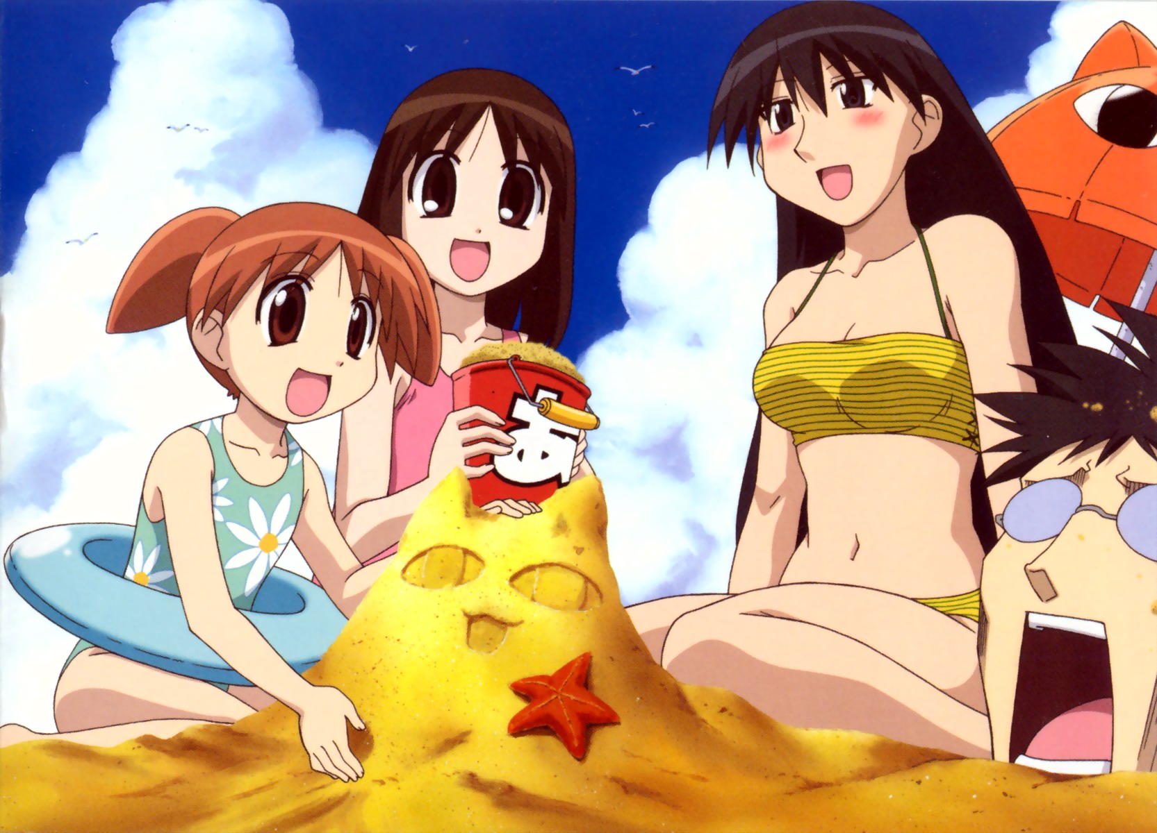 azumanga_daioh, beach, kasuga_ayumu, kimura, mihama_chiyo, sakaki