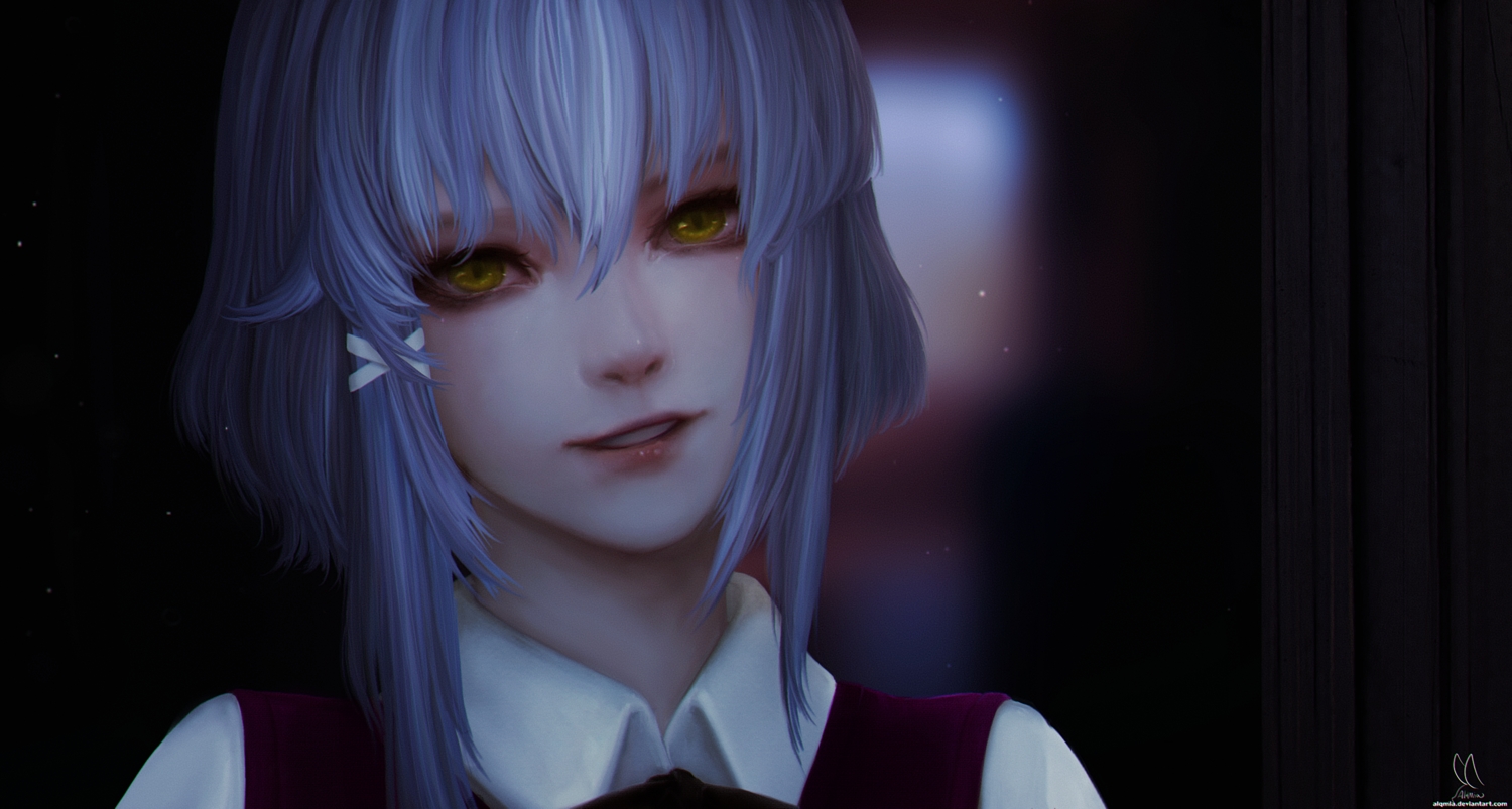 alqmia, close, dark, gray_hair, mia_(yandere-chan), realistic, school_uniform, short_hair