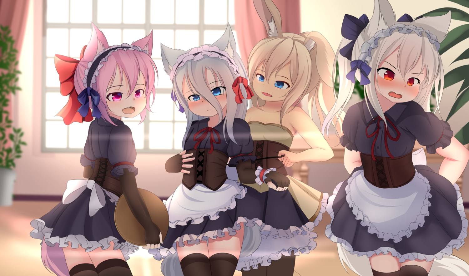 aliasing, animal_ears, blush, bunny_ears, bunnygirl, group, hotel01, loli