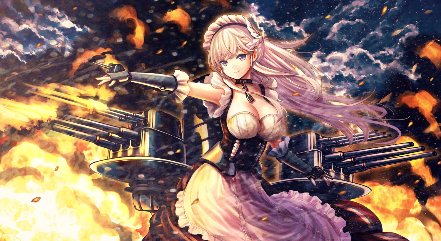 anthropomorphism, azur_lane, belfast_(azur_lane), blue_eyes, braids, breasts, catbell, chain