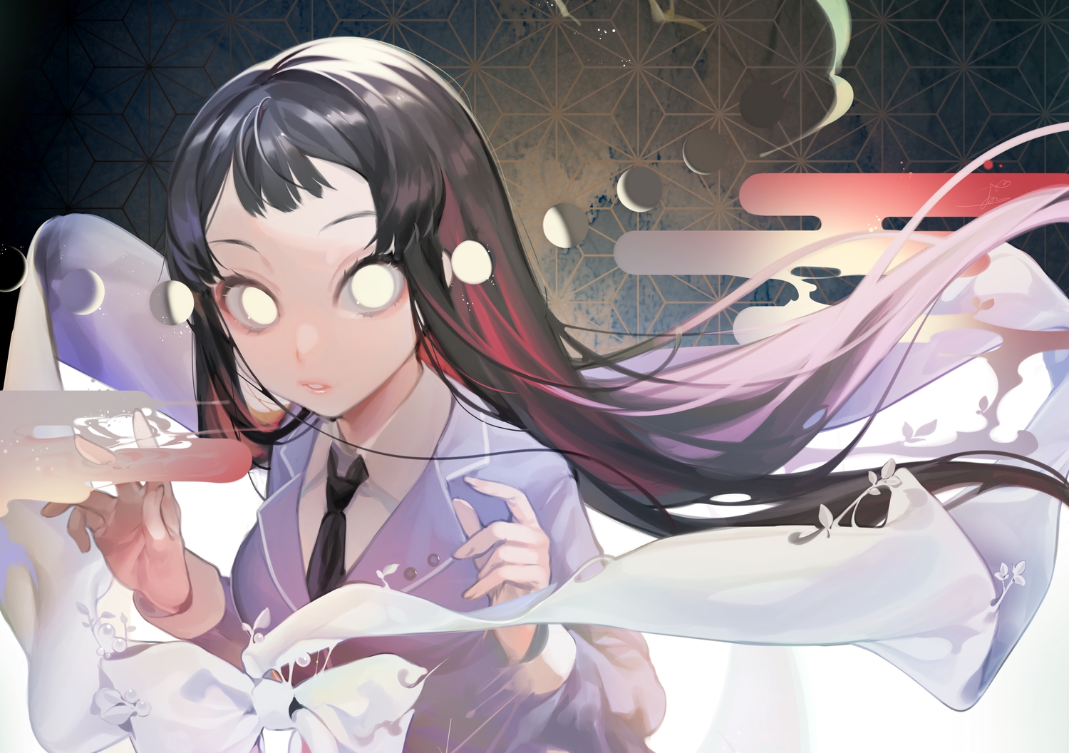 black_hair, bow, long_hair, marchen_madchen, moon, ribbons, school_uniform, tie, tsuchimikado_shizuka, wntame