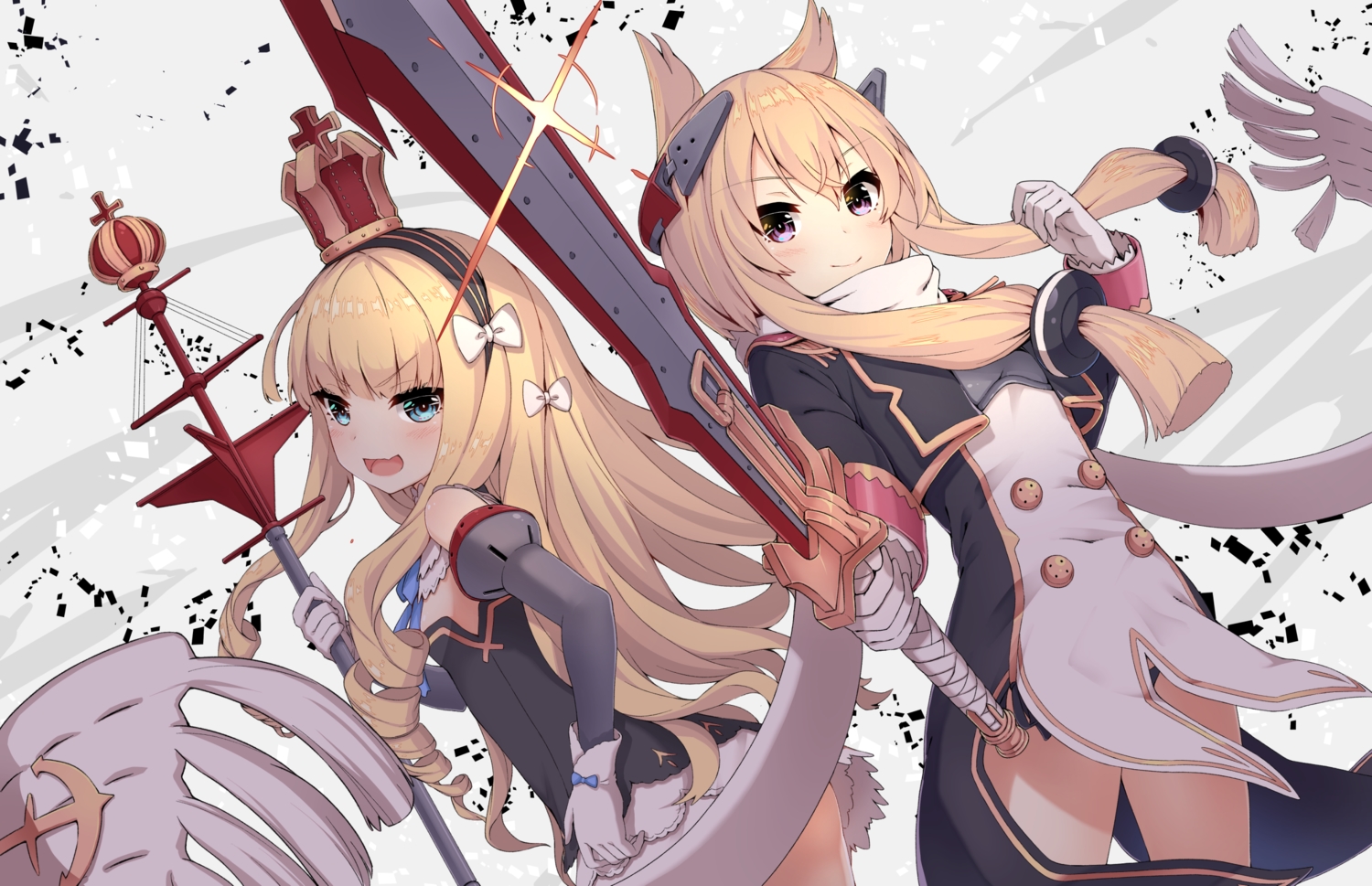 2girls, anthropomorphism, aqua_eyes, azur_lane, blonde_hair, neme1228, purple_eyes, queen_elizabeth_(azur_lane)