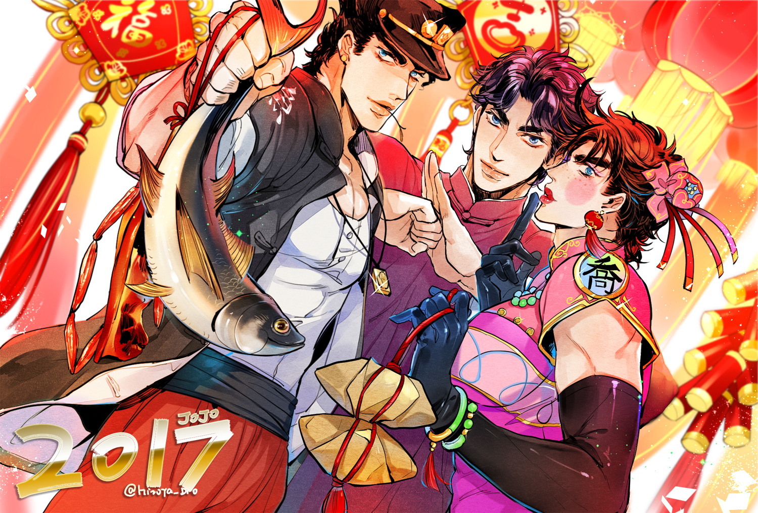 all_male, animal, aqua_eyes, black_hair, catsizuru, chinese_clothes, chinese_dress, dress