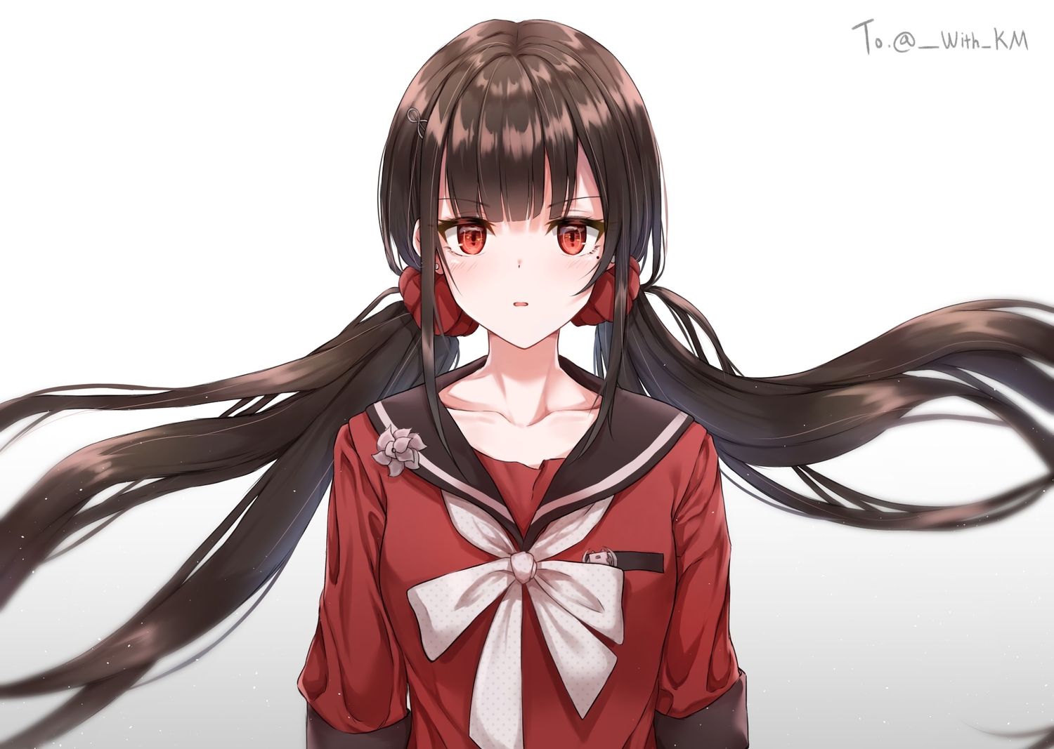 bow, brown_hair, cropped, cuna_(qunya), dangan-ronpa, gradient, harukawa_maki, long_hair
