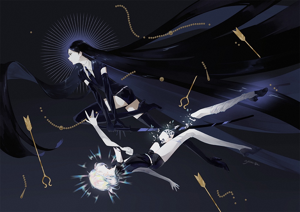 ajimita, black_hair, boots, bort, diamond_(houseki_no_kuni), elbow_gloves, gloves, houseki_no_kuni