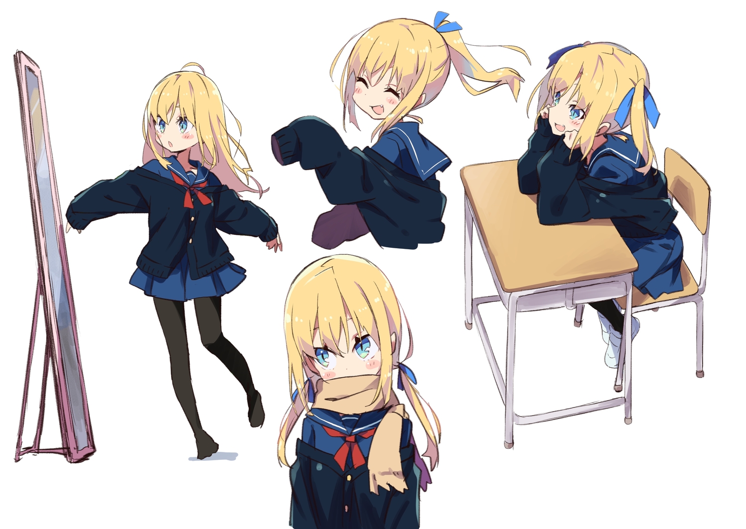 amaryllis_gumi, aqua_eyes, blonde_hair, fang, kotohara_hinari, loli, long_hair, mirror