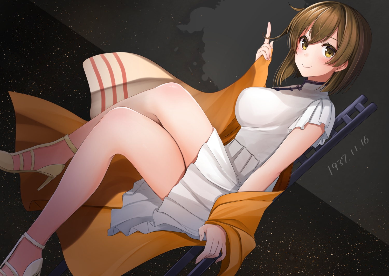 anthropomorphism, breasts, brown_hair, chinese_clothes, chinese_dress, dress, hiryuu_(kancolle), kantai_collection