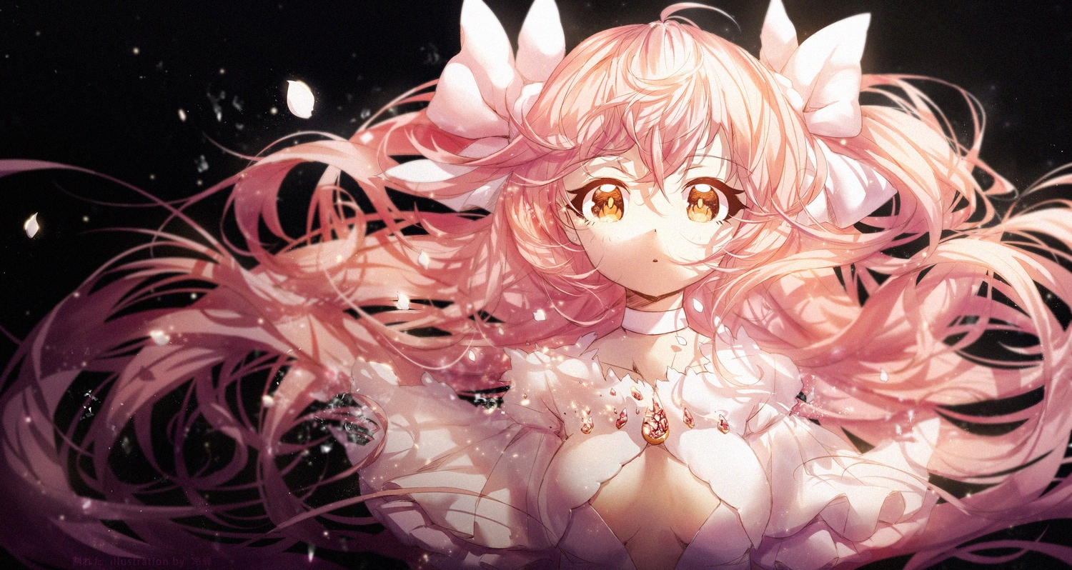 black, bow, breasts, choker, kaname_madoka, lengchan_(fu626878068), long_hair, mahou_shoujo_madoka_magica