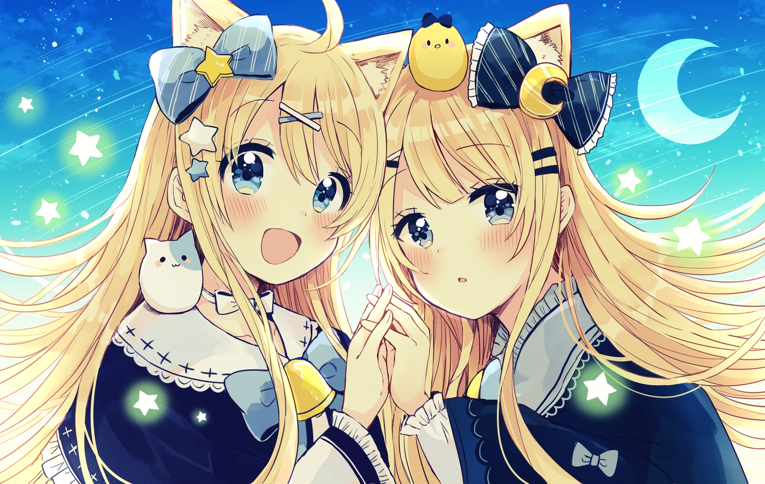 animal_ears, aqua_eyes, blonde_hair, blush, bow, catgirl, close, lolita_fashion