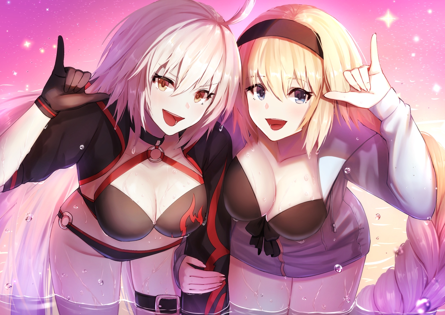 aliasing, bikini, blonde_hair, blue_eyes, braids, breasts, brown_eyes, dolce_(dolsuke)