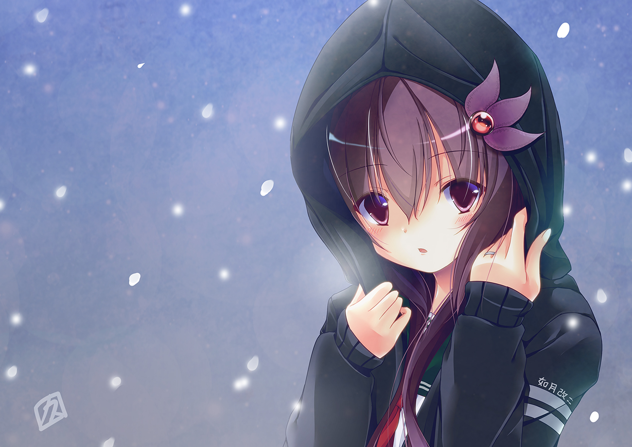 anthropomorphism, hood, kamiya_yuu, kantai_collection, kisaragi_(kancolle), long_hair, purple_eyes, purple_hair