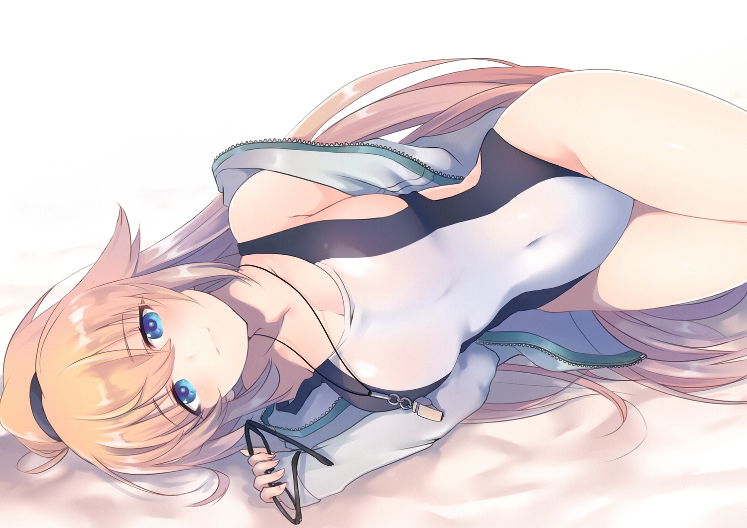 aqua_eyes, blonde_hair, breasts, dyson_(edaokunnsaikouya), fate/grand_order, fate_(series), glasses, jeanne_d'arc_(fate), long_hair, ponytail, swimsuit