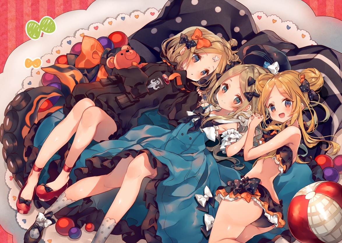 abigail_williams_(fate/grand_order), ana_(rznuscrf), ass, bandaid, bikini, blonde_hair, bow, dress