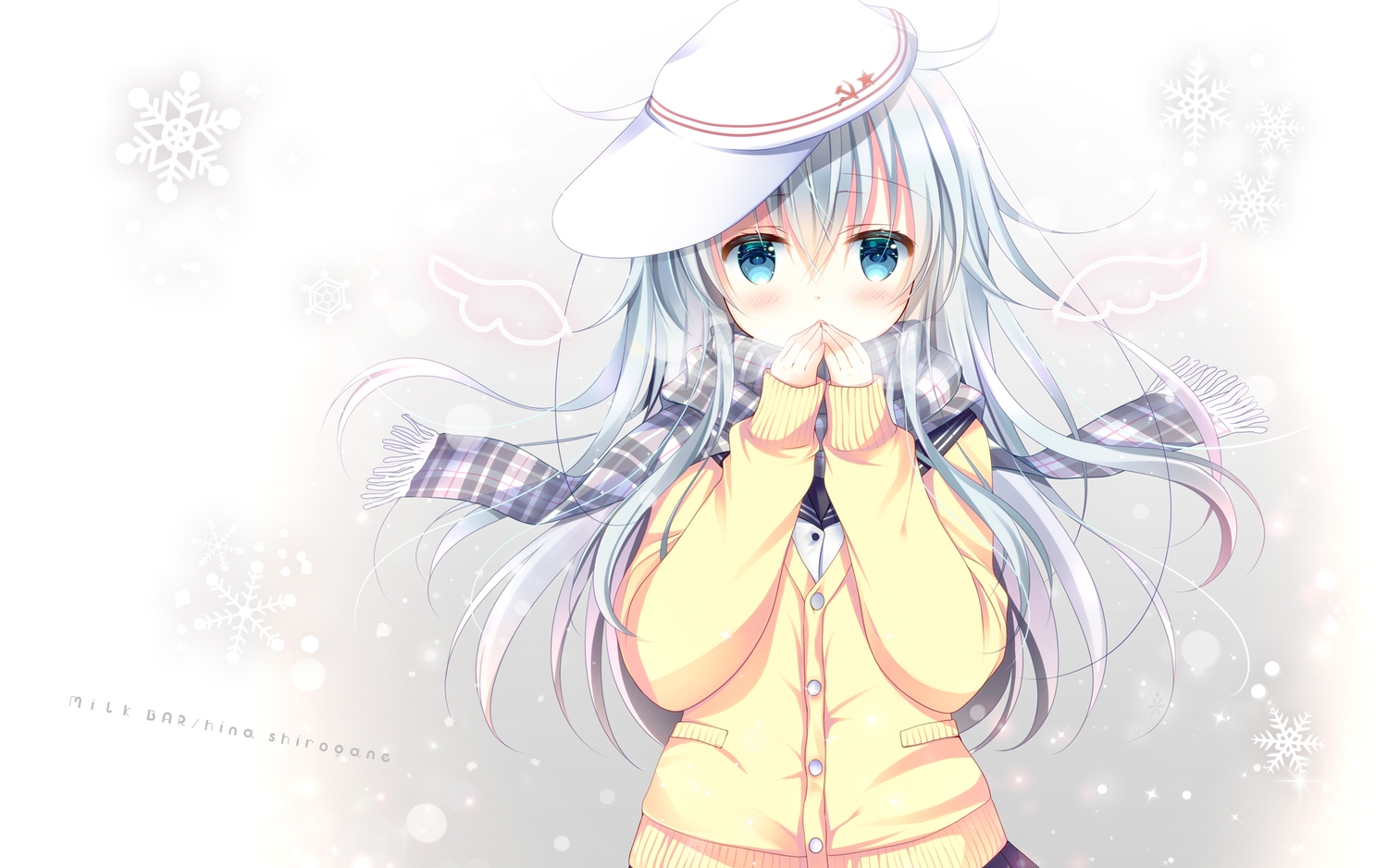 anthropomorphism, aqua_eyes, gray_hair, hat, hibiki_(kancolle), kantai_collection, long_hair, scarf