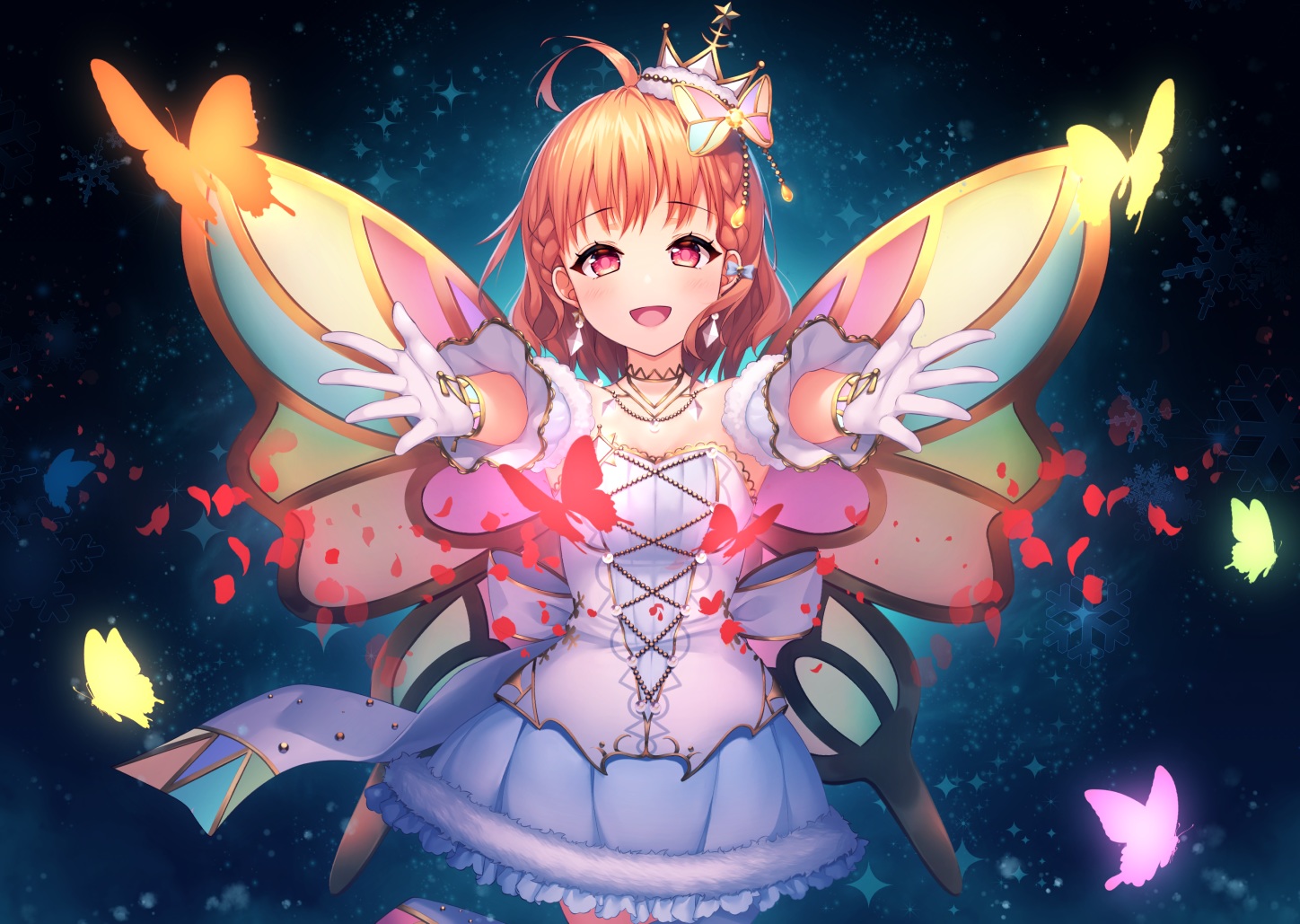 braids, butterfly, crown, dress, gloves, kokkeina_budou, love_live!_school_idol_project, love_live!_sunshine!!