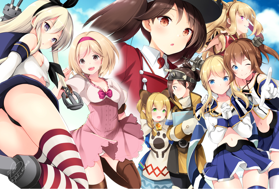 aliasing, anthropomorphism, azuma_yuki, azur_lane, blonde_hair, blue_eyes, braids, brown_eyes