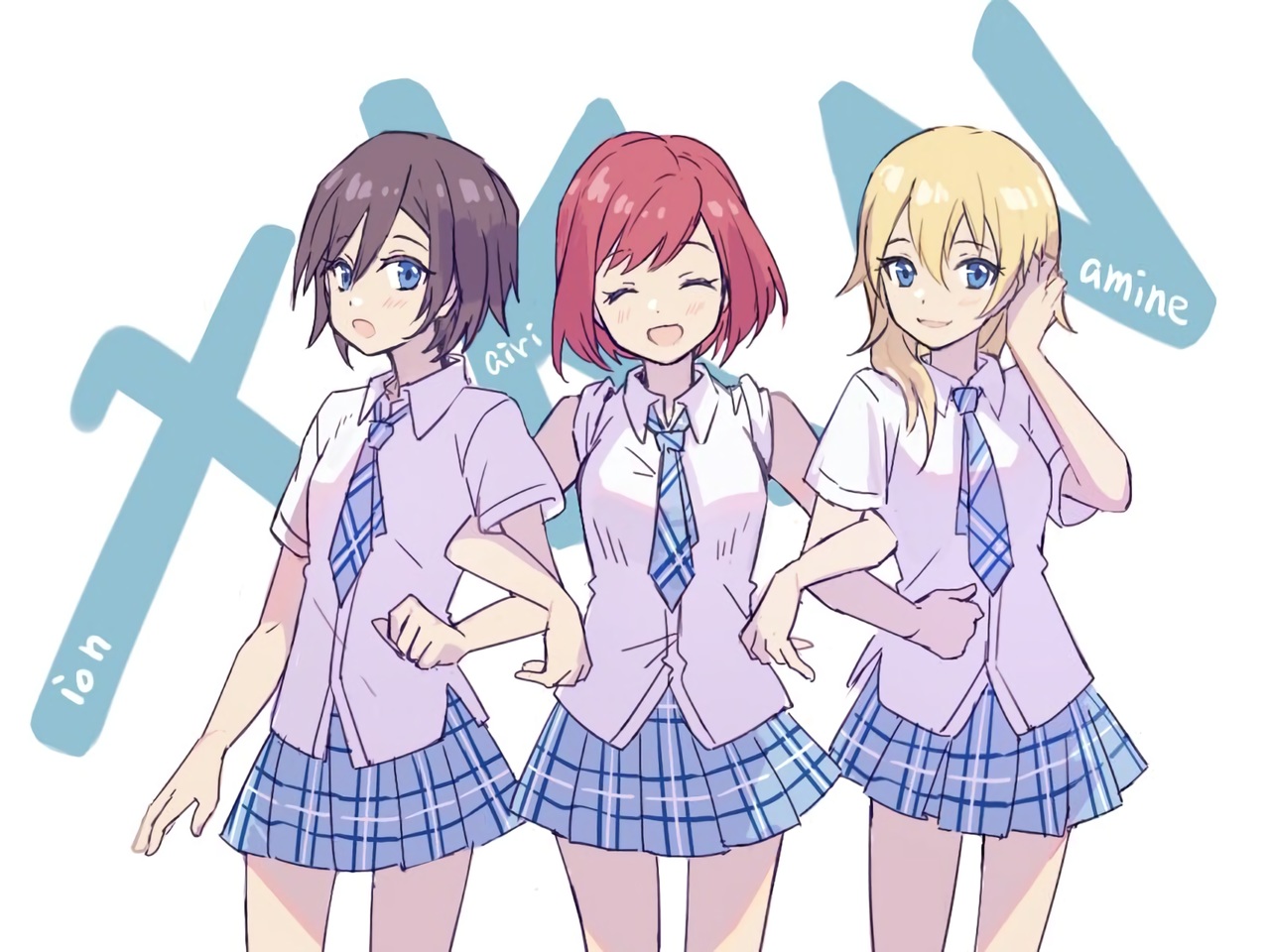 blonde_hair, blue_eyes, brown_hair, cropped, kairi, kingdom_hearts, namine, red_hair