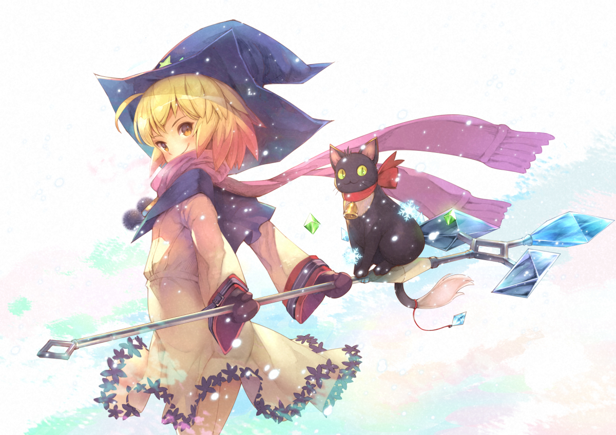 animal, bell, blonde_hair, blush, cat, fantasy_earth_zero, gloves, hat