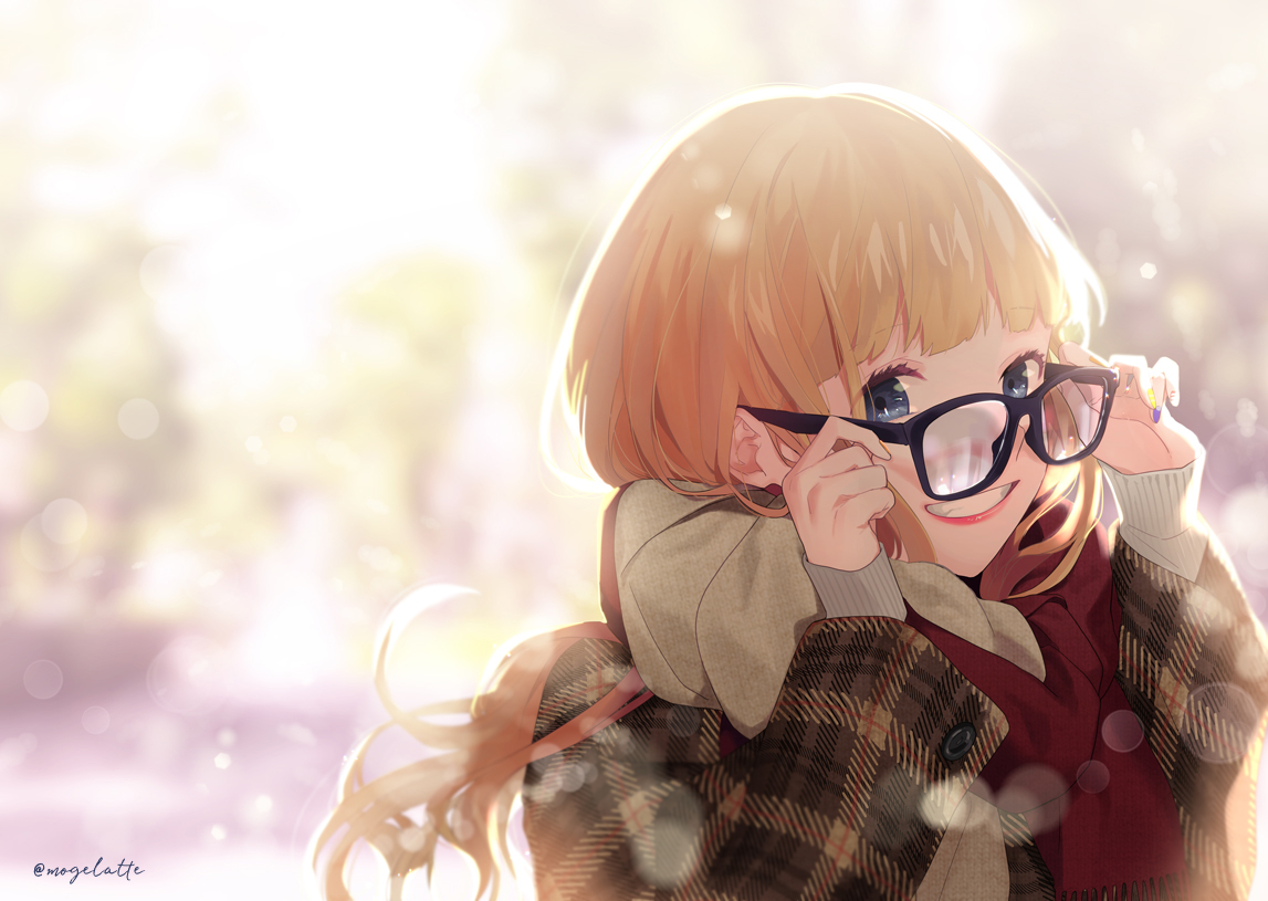 black_eyes, close, glasses, long_hair, momoiro_oji, orange_hair, original, scarf