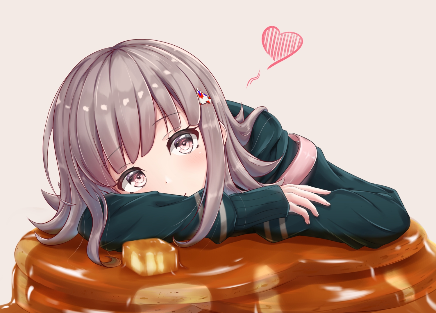 arata_(xin), cake, dangan-ronpa, dangan-ronpa_2, food, gray_hair, heart, long_hair