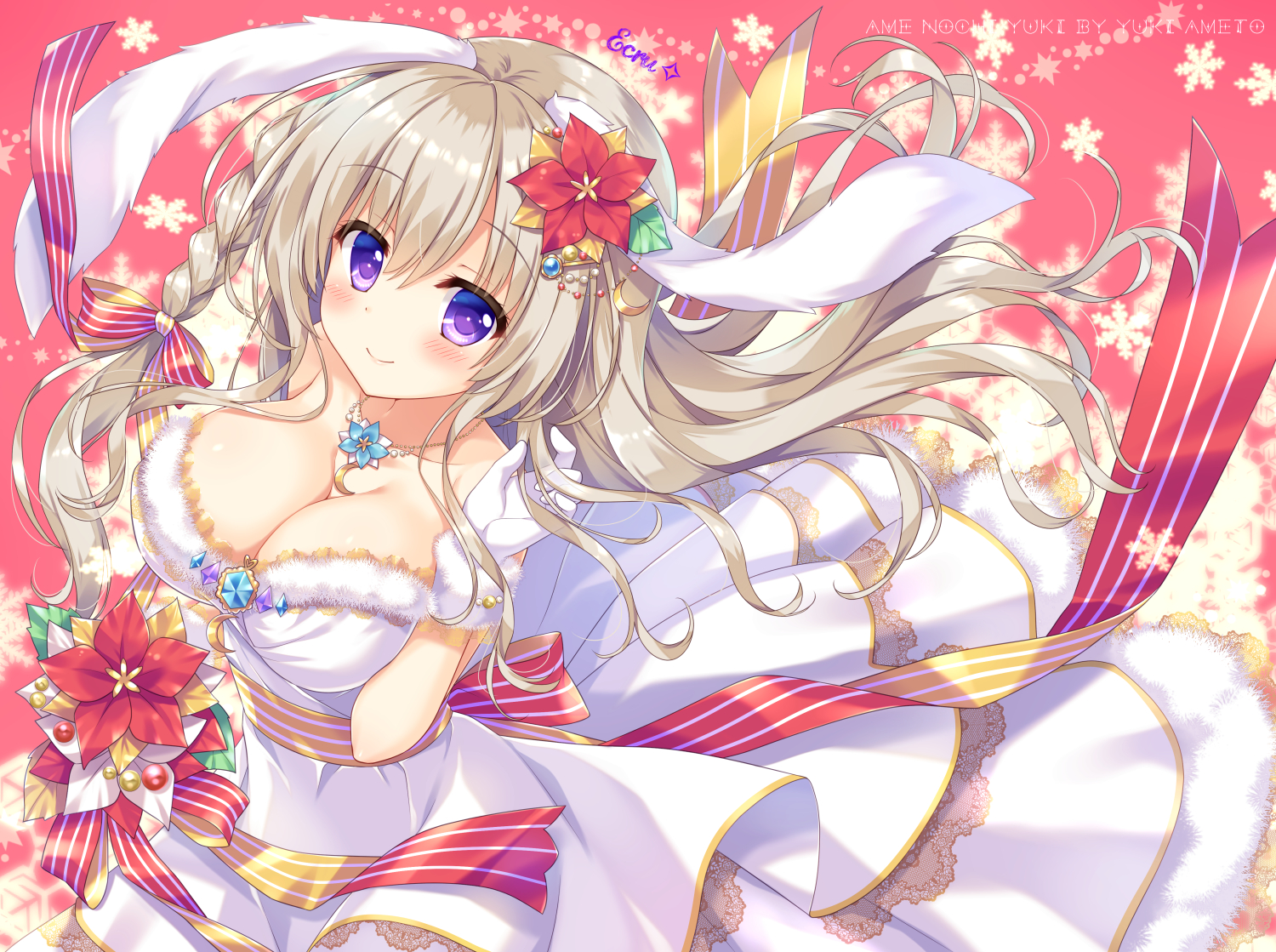 ameto_yuki, animal_ears, blush, braids, breasts, brown_hair, bunny_ears, bunnygirl