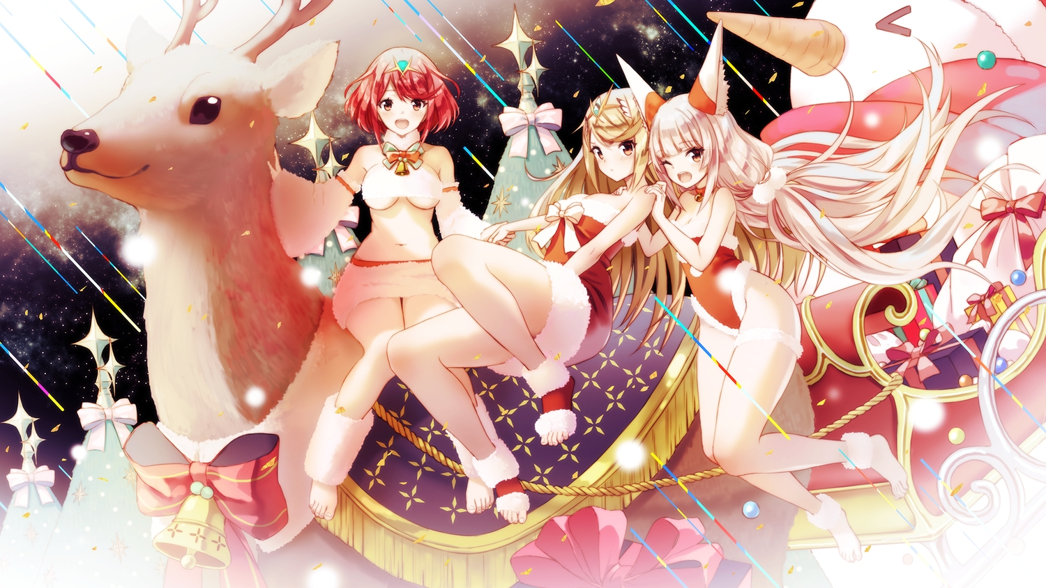 animal, animal_ears, barefoot, bell, blonde_hair, bow, brown_eyes, catgirl
