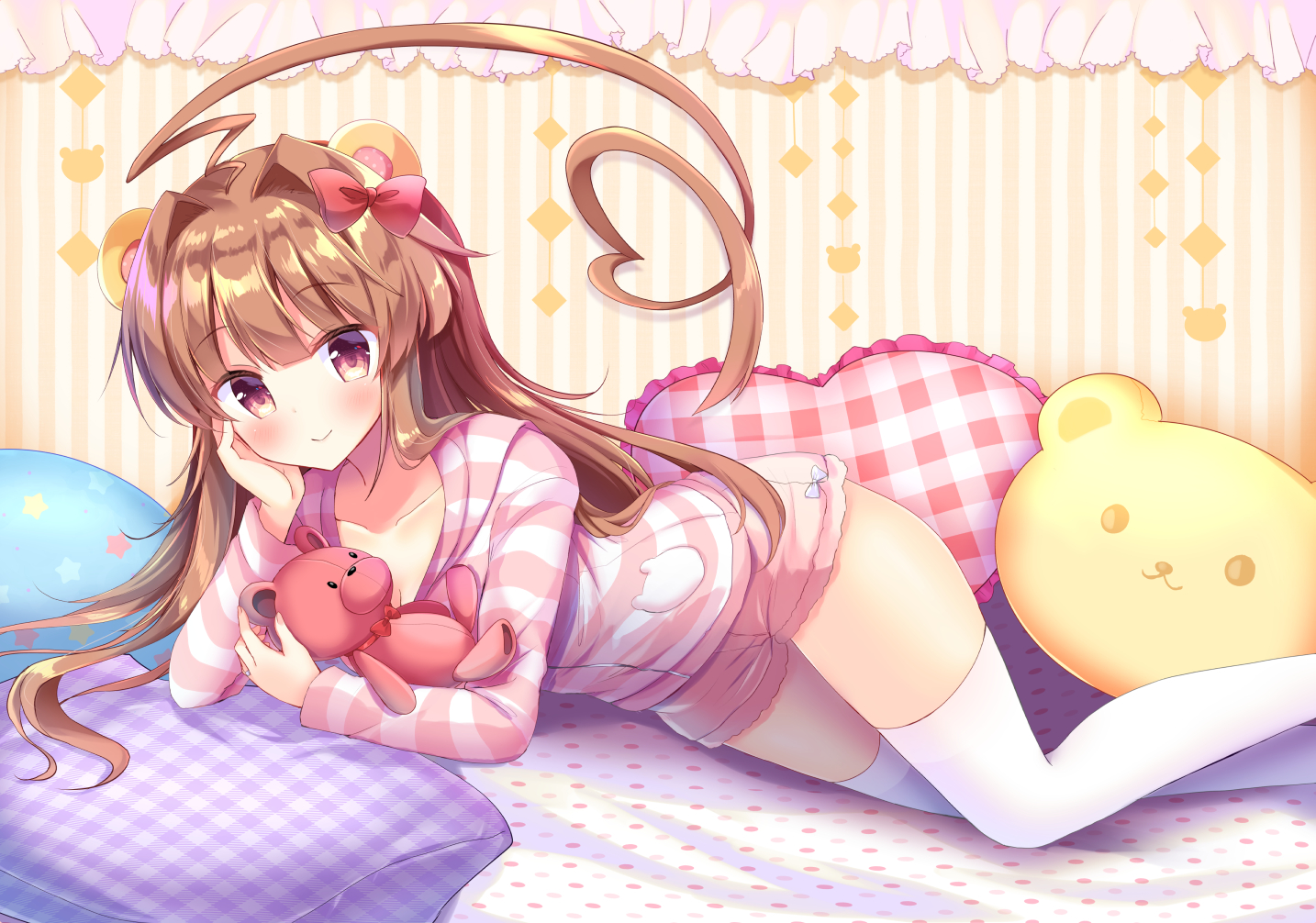 animal_ears, anthropomorphism, bow, brown_hair, kantai_collection, kuma_(kancolle), long_hair, masayo_(gin_no_ame)