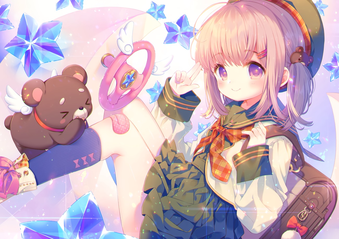 bandaid, hat, kneehighs, kurokuma_(kuro_kumagaya), loli, original, pink_eyes, pink_hair