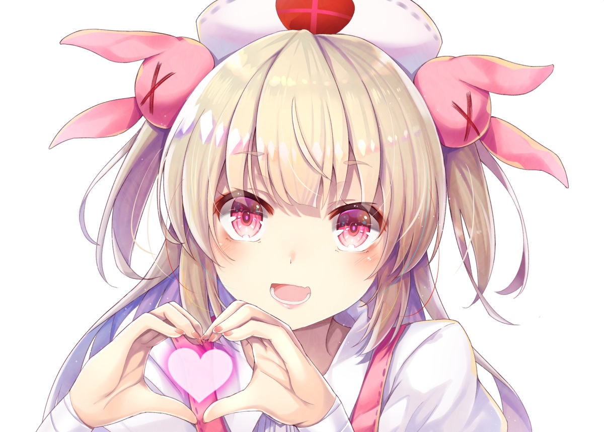 blonde_hair, blush, close, cyanomirahi, headdress, heart, long_hair, natori_sana