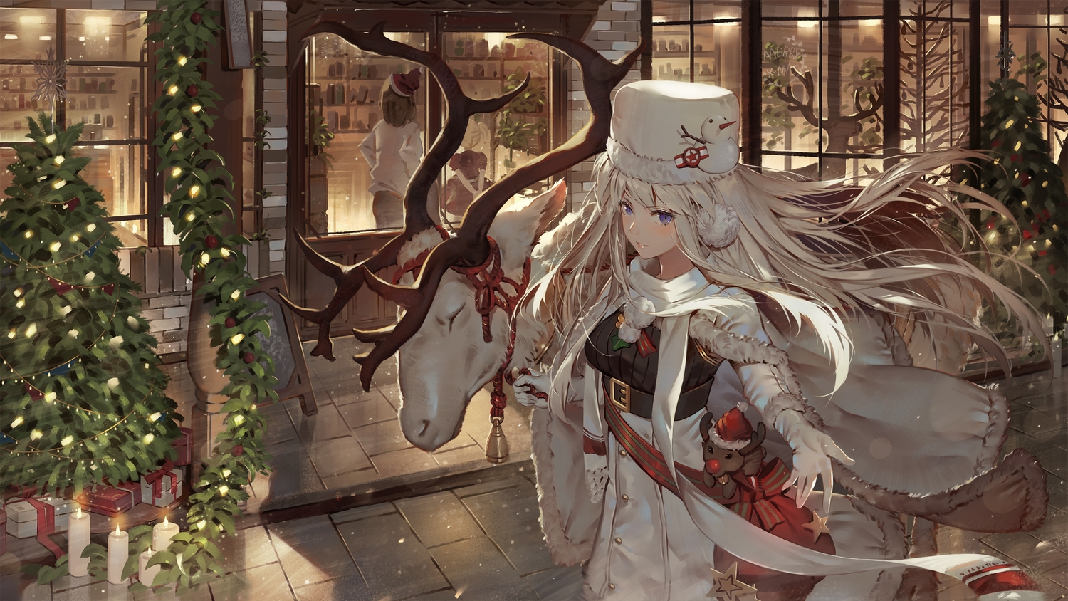 animal, anthropomorphism, azur_lane, bell, blush, christmas, enterprise_(azur_lane), garter_belt