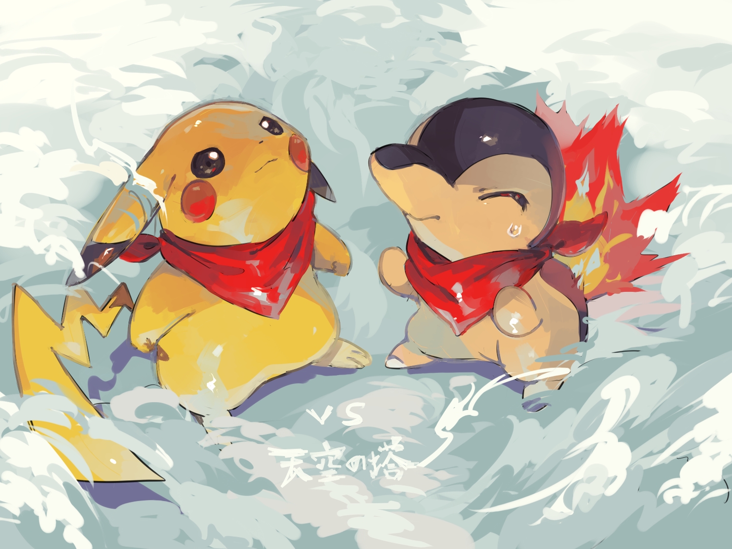 cyndaquil, hideko_(l33l3b), no_humans, pikachu, pokemon, snow