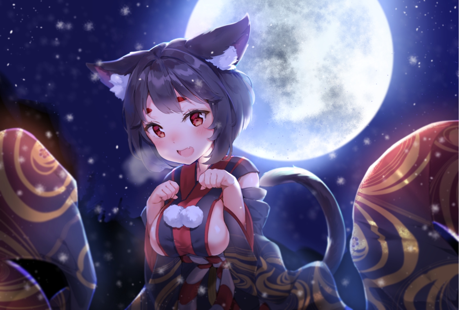 animal_ears, anthropomorphism, azur_lane, black_hair, blush, breasts, catgirl, cheli_(kso1564)