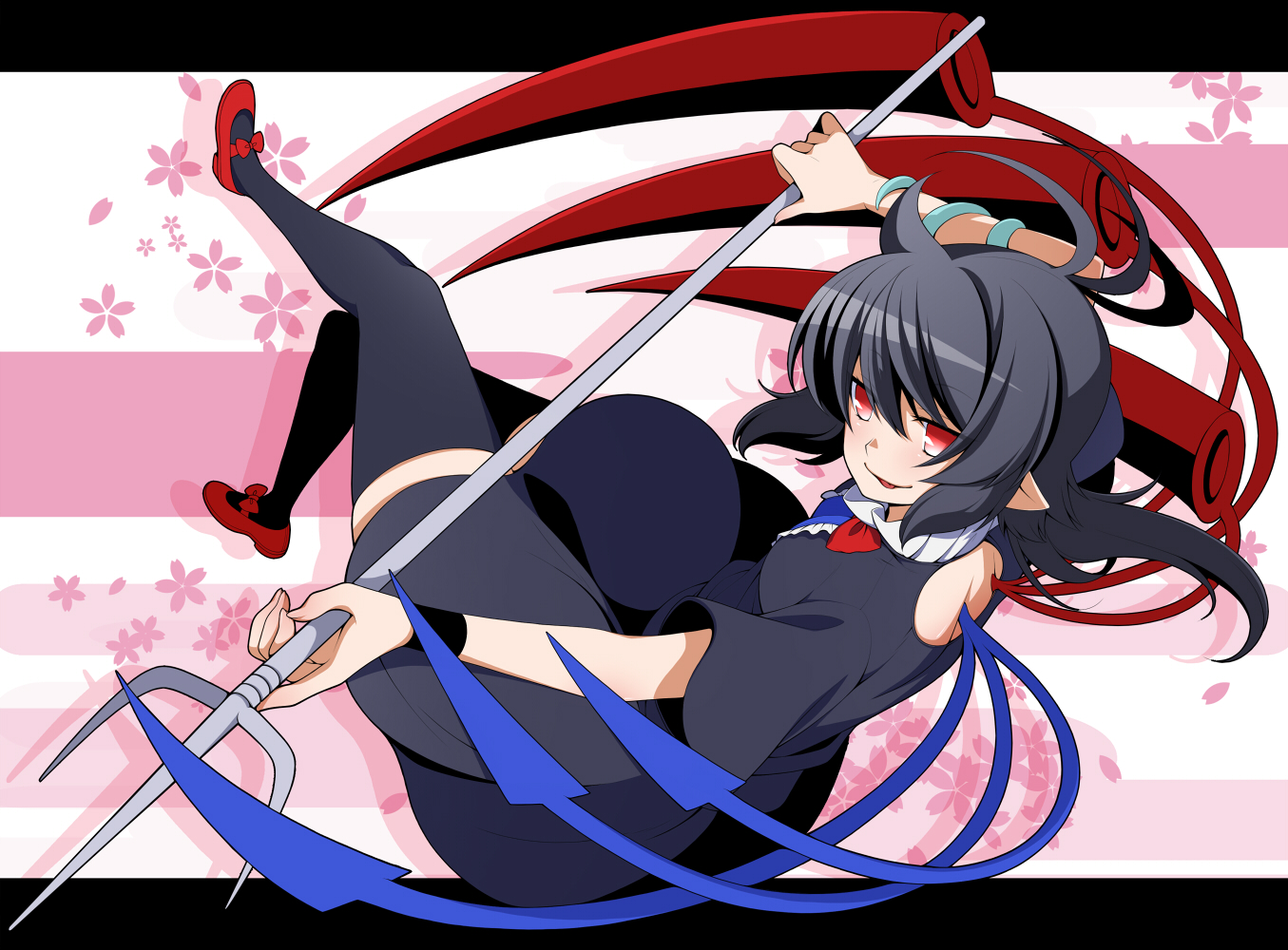 black_hair, dress, eichi_yuu, houjuu_nue, pointed_ears, red_eyes, short_hair, thighhighs