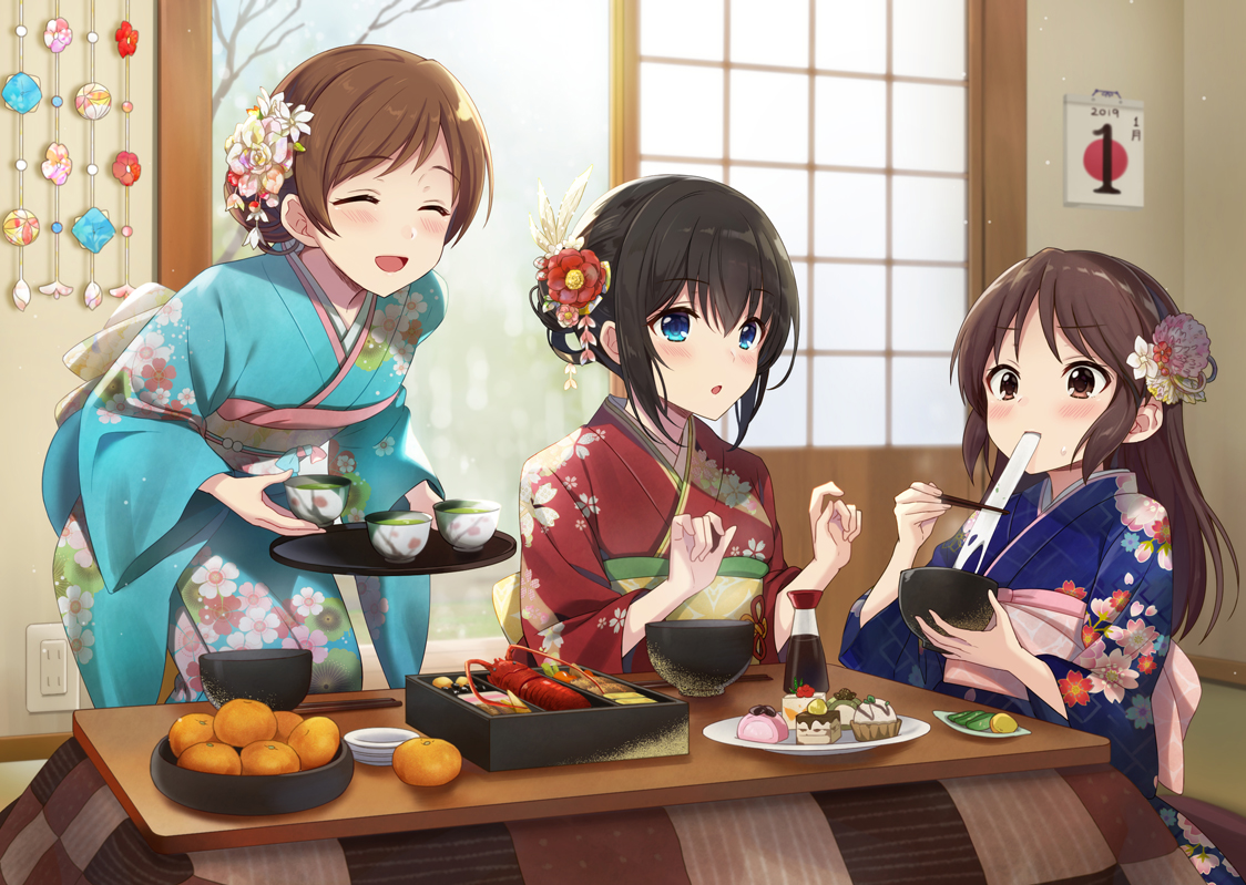 aliasing, aqua_eyes, azuki_yui, black_hair, blush, brown_eyes, brown_hair, drink