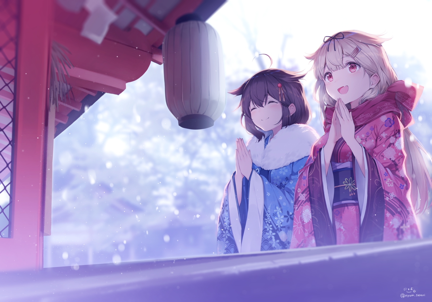 2girls, anthropomorphism, blonde_hair, blush, brown_hair, japanese_clothes, kantai_collection, kimono