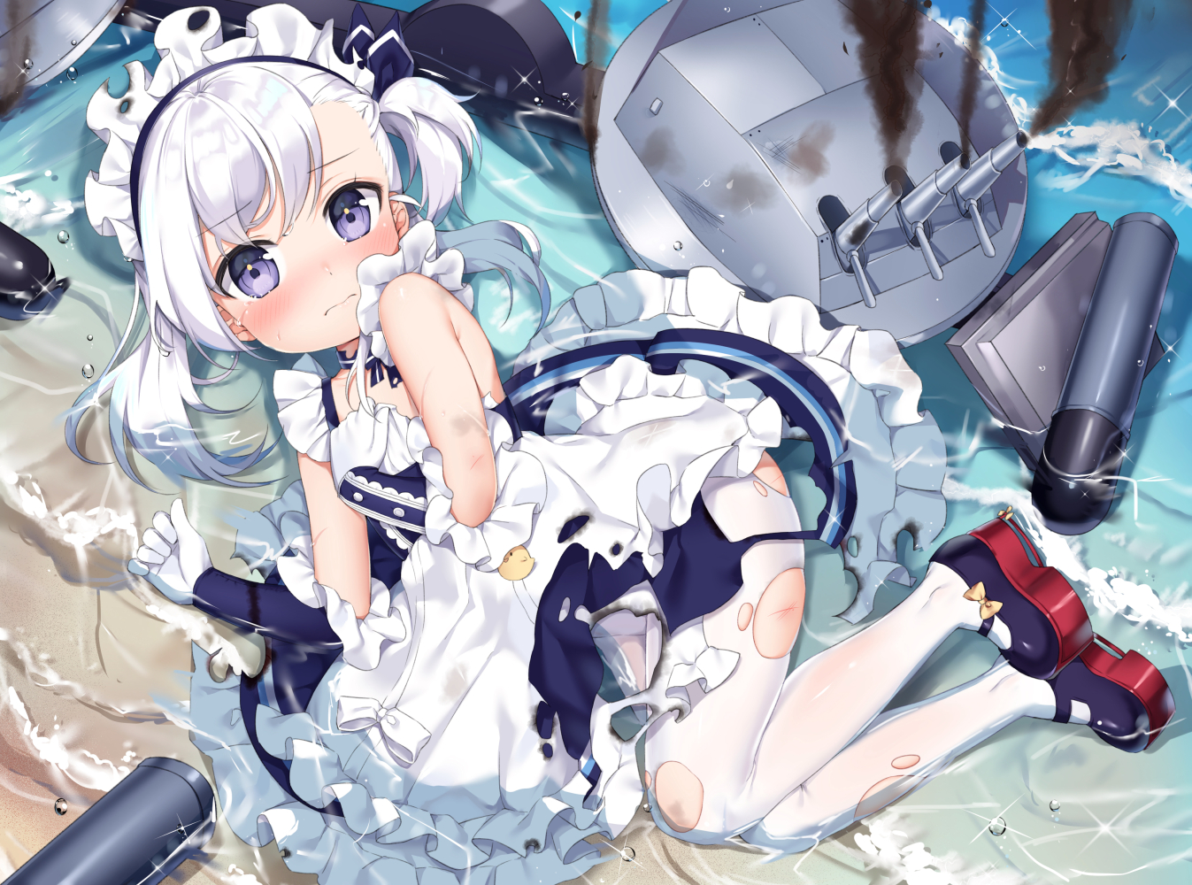 anthropomorphism, azur_lane, belchan_(azur_lane), belfast_(azur_lane), blush, gray_hair, headdress, loli