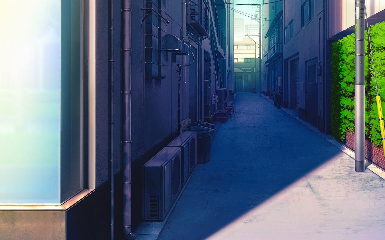 building, city, mitsu_ura, motorcycle, no_humans, original, scenic, shade