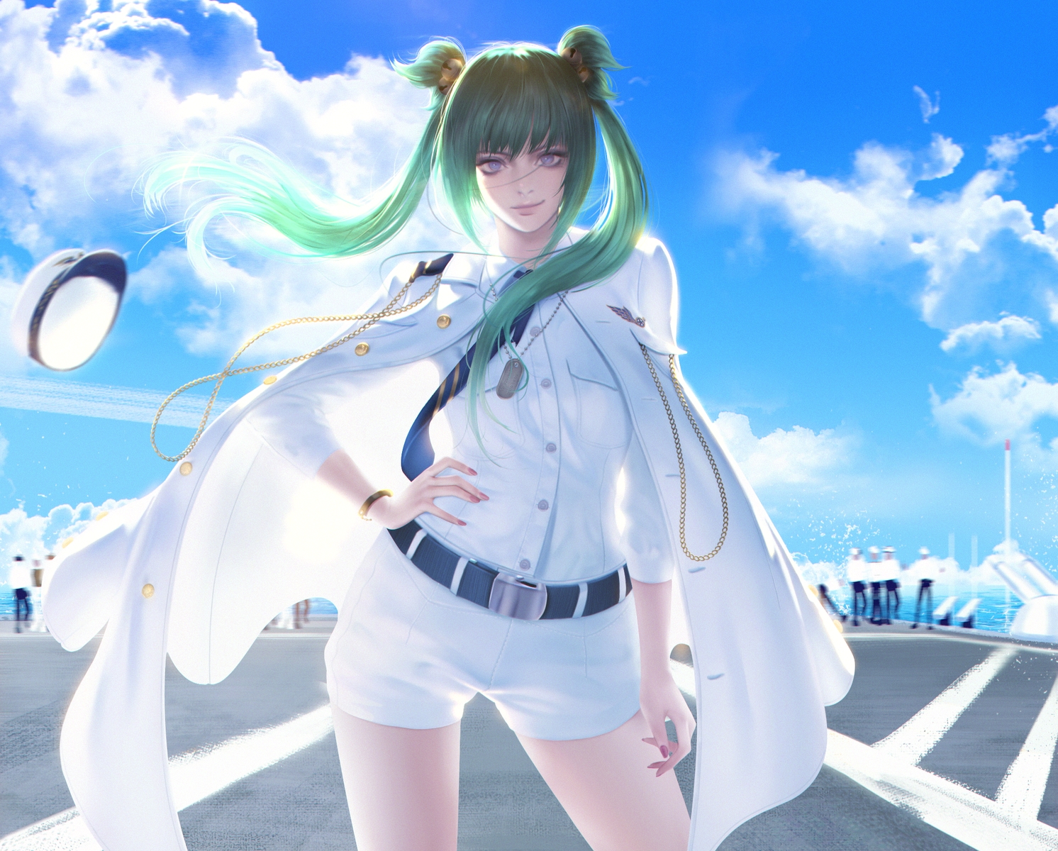 blue_eyes, clouds, cui_yifei, green_hair, muv-luv, muv-luv_alternative, sky, thaumazo