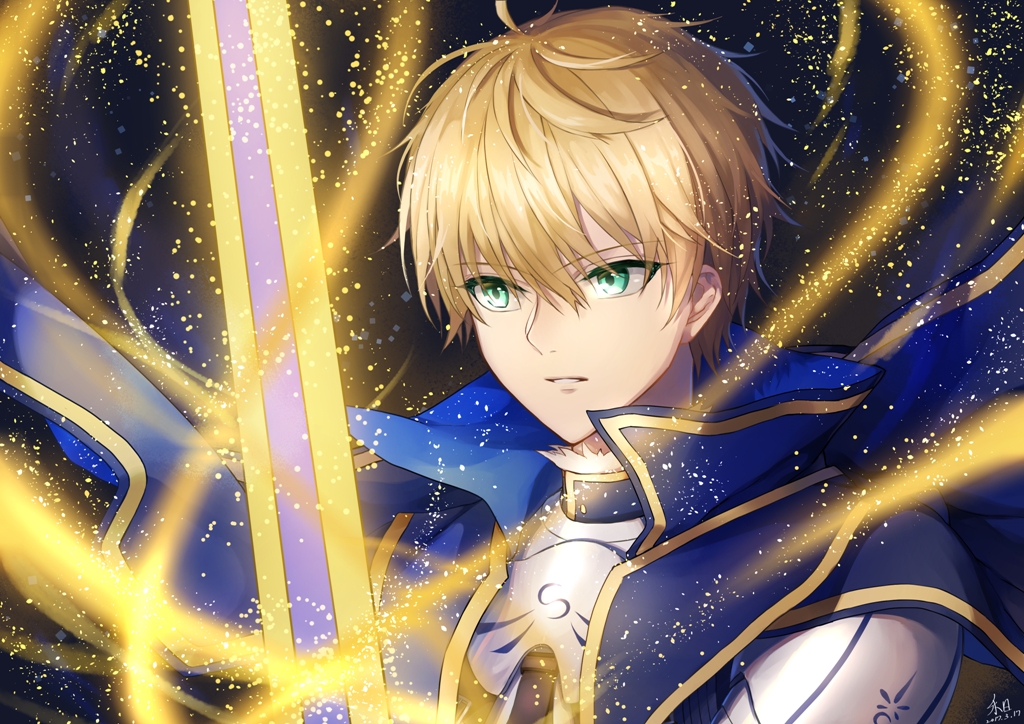 all_male, armor, arthur_pendragon_(fate), blonde_hair, cape, close, fate/grand_order, fate_(series)