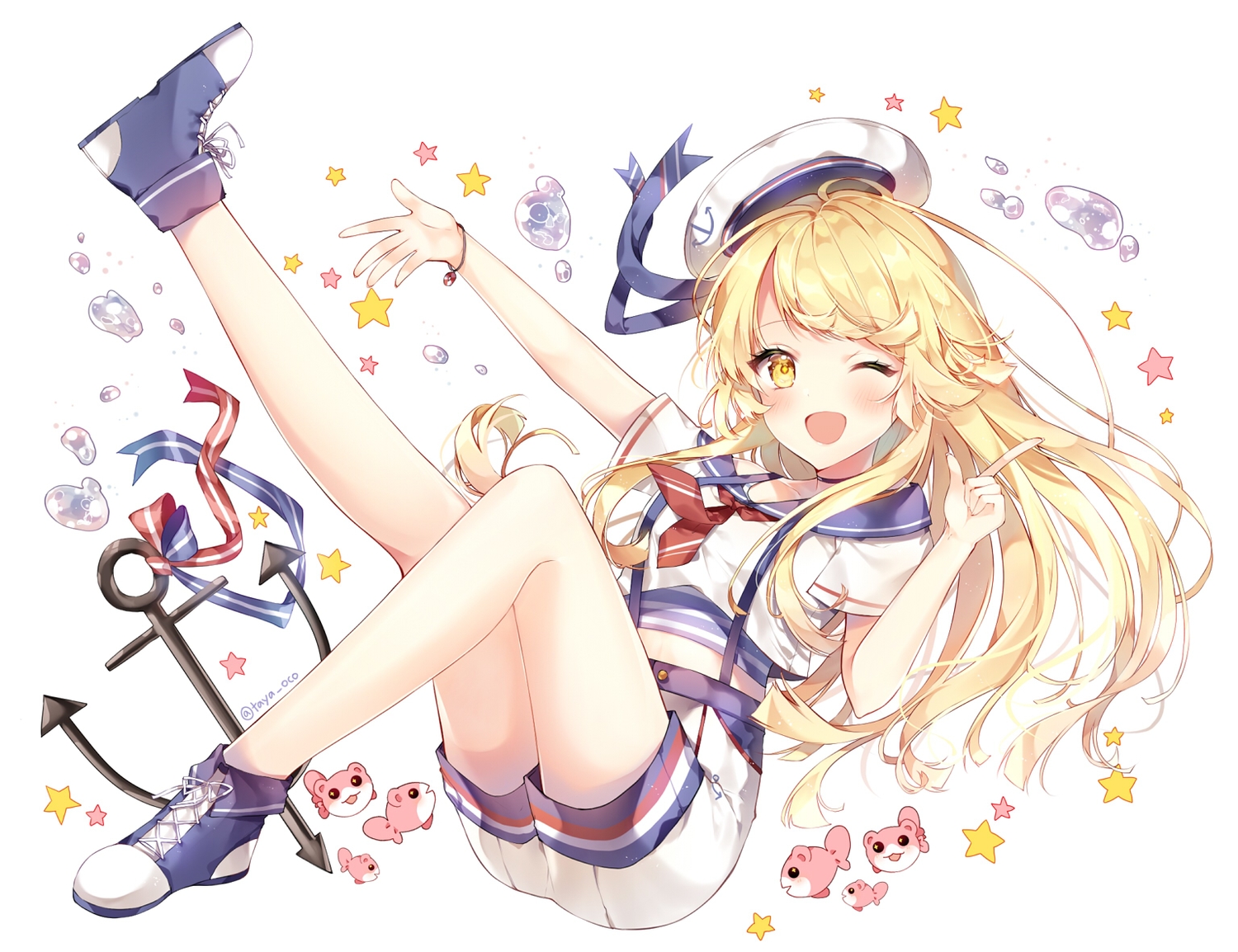 animal, bang_dream!, blonde_hair, blush, choker, fish, hat, long_hair