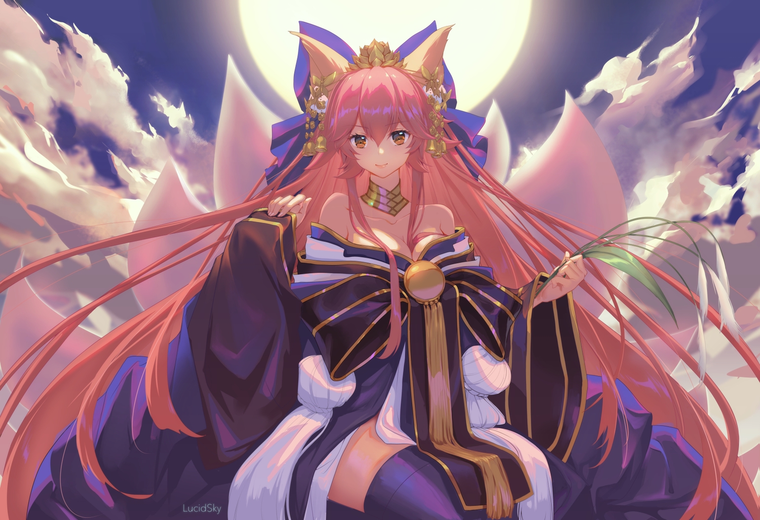 animal_ears, clouds, fate/grand_order, fate_(series), foxgirl, headdress, japanese_clothes, kimono