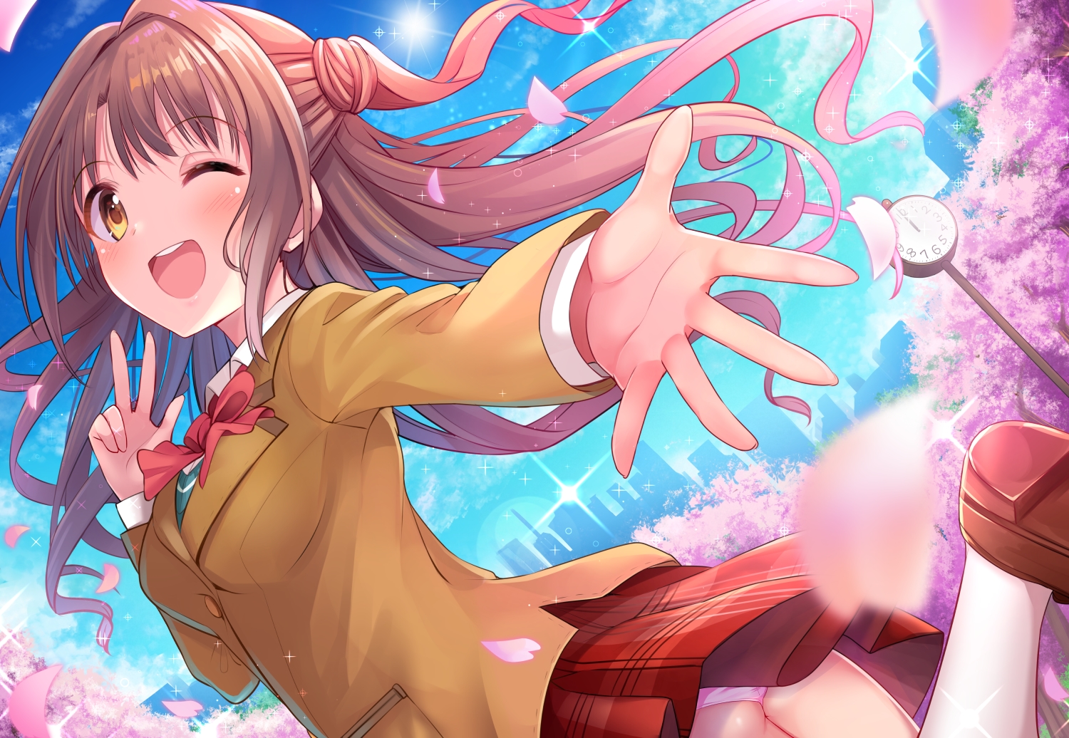 ass, brown_hair, idolmaster, idolmaster_cinderella_girls, long_hair, panties, school_uniform, shimamura_uzuki